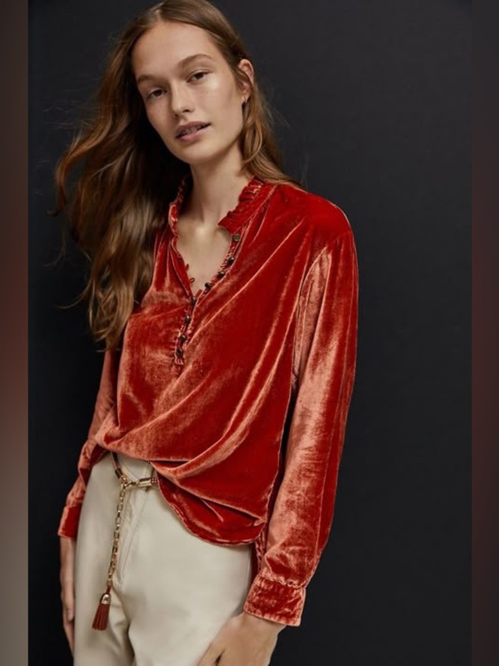 Anthropologie Kristianne Velvet Blouse in Cinnamon